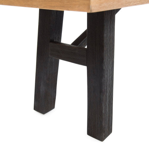 Outdoor Bench with Slat Panel Design and Acacia Wood Frame(Set of 2), Natural and Grey