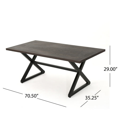 Rolando Outdoor Aluminum Dining Table with Steel Frame, Brown / Black