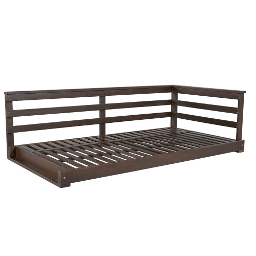 Country Patio Wooden Twin Size Swing Daybed Porch Swing Frame with 4pcs 96-inch Hemp Ropes for Backyard, Garden, Brown