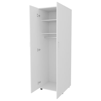 Armoire with 2 Doors and Hanging Rod, White