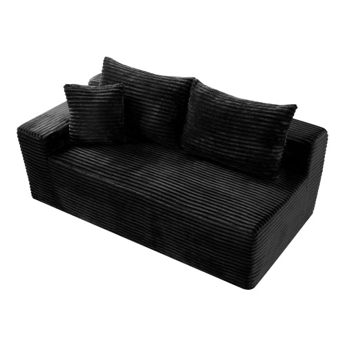 Black Corduroy Leg-Free Floor-Hugging Compressed Armless Single Modular Accent Chair for Living-Room Bedroom