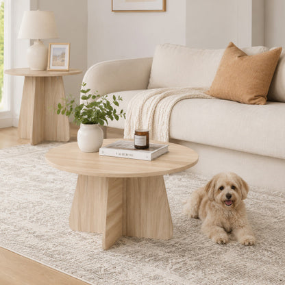 Retro Nesting Coffee Table Set Walnut Natural Round Cross Base