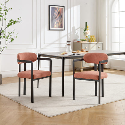 Set of 2 Mid-Century Boucle Tufted Dining Chairs, Matte Black Metal Leg Kitchen Accent Chairs