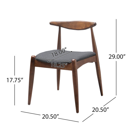Set of 2 Walnut + Charcoal Retro Rubberwood Dining Chairs, Ergonomic Arched Back TSCA Foam 300lbs Capacity
