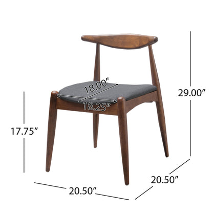 Set of 2 Walnut + Charcoal Retro Rubberwood Dining Chairs, Ergonomic Arched Back TSCA Foam 300lbs Capacity