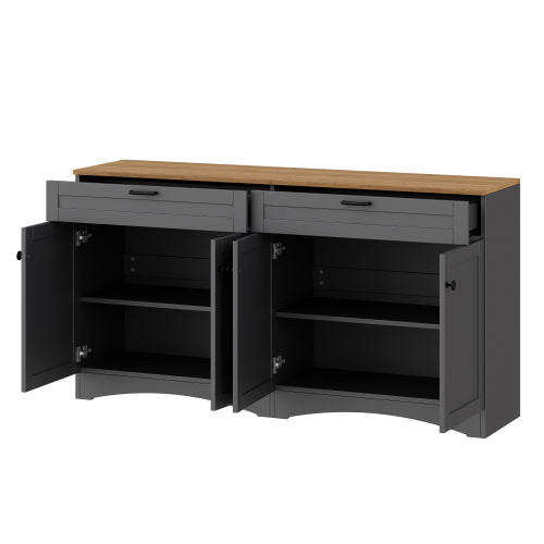 Grey Farmhouse Multi-functional TV Console With Drawers Adjustable Storage Sideboard
