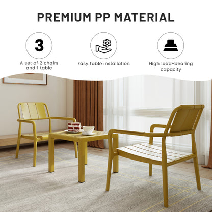 Holiday - 2-Piece PP Single-Seater Chairs + Coffee Table Set – Indoor/Outdoor Multi-Purpose Furniture for Living Room, Balcony, Beach (No Assembly Chairs, Easy Setup Table) – Polypropylene, Yellow