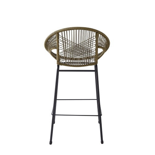 Ferrara Outdoor Patio Green Faux Wicker Barstool, Set of 2