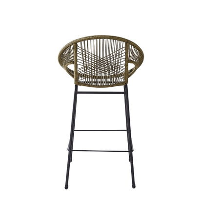 Ferrara Outdoor Patio Green Faux Wicker Barstool, Set of 2