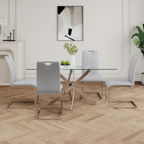 Set of 2 Faux Leather Dining Chairs with Chrome Legs, Modern Kitchen Seating Chairs