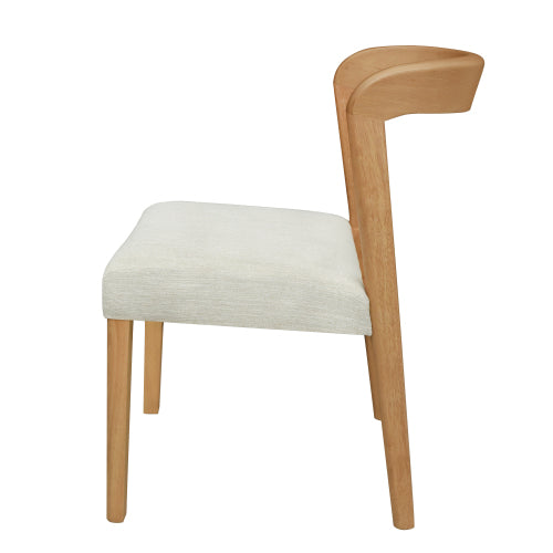 Open Back Rubberwood Dining Chairs with Upholstered Seats, Set of 2, Natural/Beige
