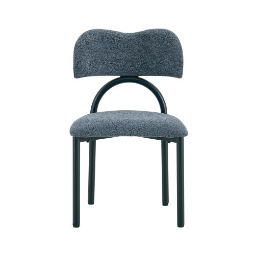 Breathable Fabric Dining Chairs with Black Metal Frames, Set of 2, Blue Gray