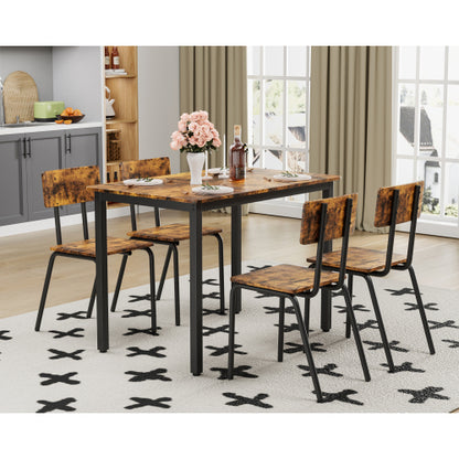 5-Piece Rustic Brown Dining Set, 43.3inch  Table & 4 Ergonomic Chairs