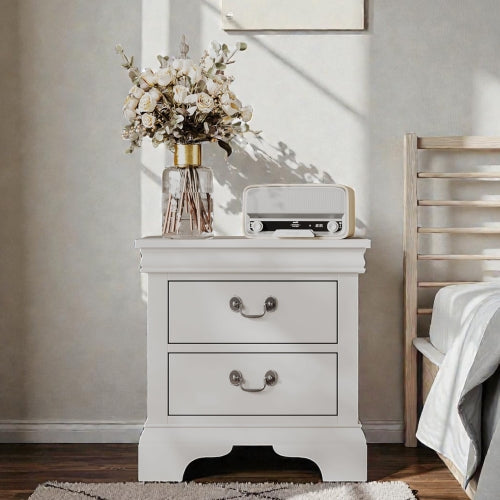 White Classic 2-Drawer Wooden Nightstand