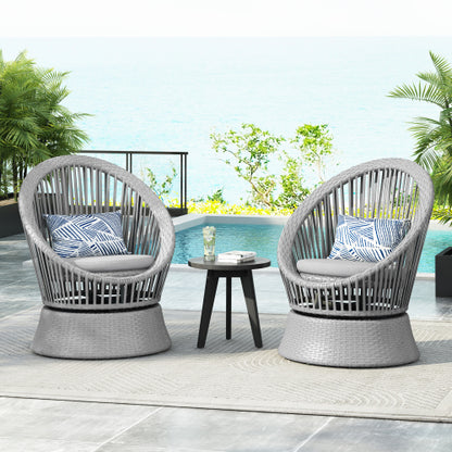 [Set of 2] 26.7" Modern Silver Grey Swivel Wicker Lounge Chair with PE Rattan and Iron Frame