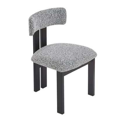Armless Upholstered Dining Chairs with Black Metal Legs, Set of 2, Black/White