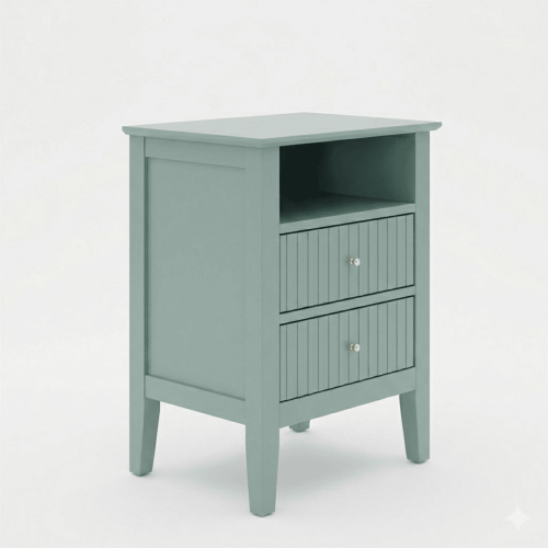 Green Fluted Nightstand with Soft-Close Drawers
