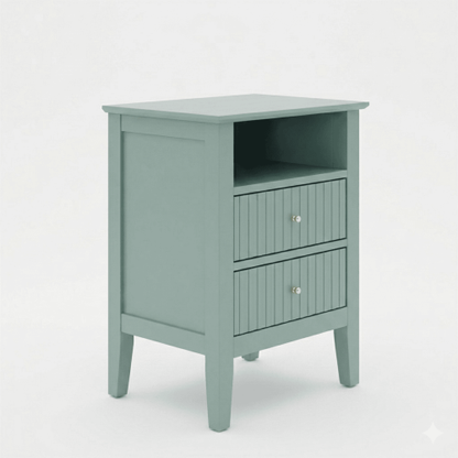 Green Fluted Nightstand with Soft-Close Drawers