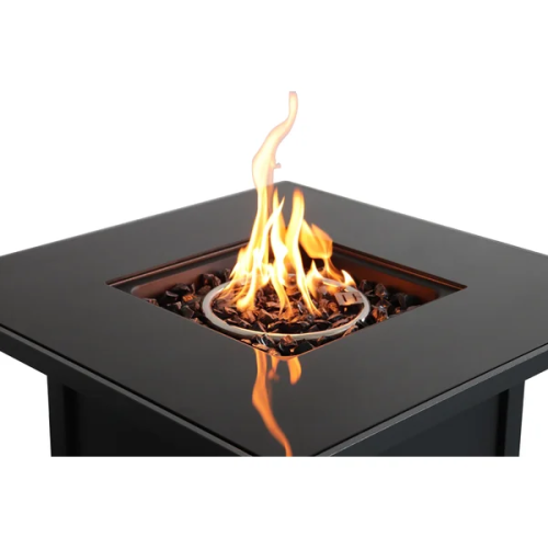 30" Powder-Coated Metal Fire Pit with Smoked Glass Lid