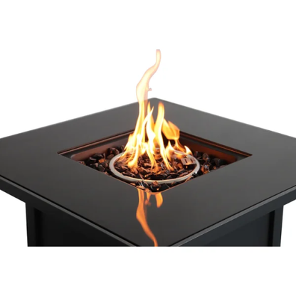 30" Powder-Coated Metal Fire Pit with Smoked Glass Lid