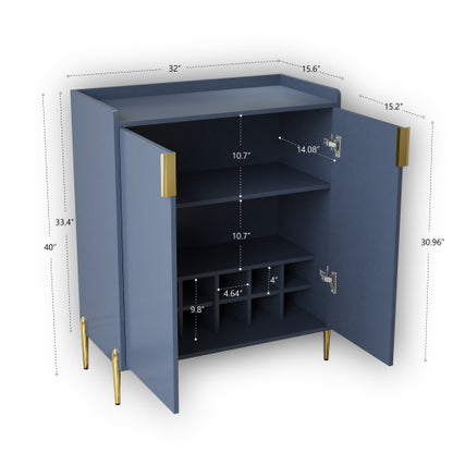 2 doors home wine bar cabinet with wine rack & adjustable storage shelf, modern sideboard with soft-closing hinge, dinning room buffet cabinet, Liquor Cabinet kitchen, living room coffee cart Blue