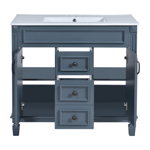 36'' Bathroom Vanity with Top Sink, Modern Bathroom Storage Cabinet with 2 Soft Closing Doors and 2 Drawers, Single Sink Bathroom Vanity