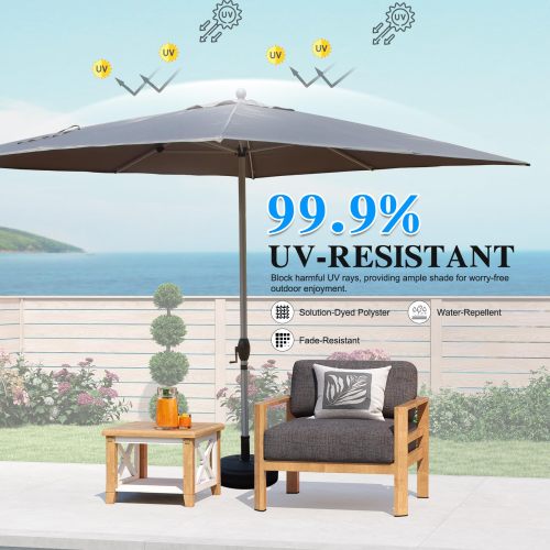 Rectangle Patio Umbrella with Crank Lift and Tilt Function, Grey (Base not included)