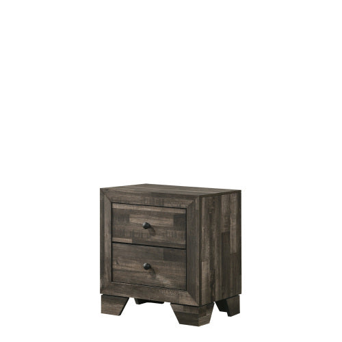 Rustic Brown Gray Nightstand with 2 Drawers, Wooden Bedroom Storage Side Table