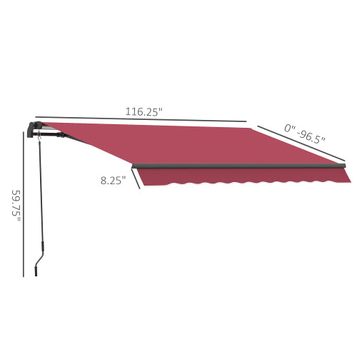 Outsunny 10' x 8' Retractable Awning, Patio Awnings, Sunshade Shelter w/ Manual Crank Handle, UV & Water-Resistant Fabric and Aluminum Frame for Deck, Balcony, Yard, Red