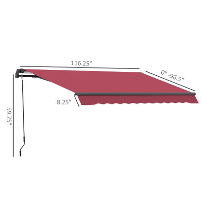 Outsunny 10' x 8' Retractable Awning, Patio Awnings, Sunshade Shelter w/ Manual Crank Handle, UV & Water-Resistant Fabric and Aluminum Frame for Deck, Balcony, Yard, Red