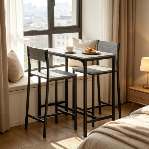 3-Piece Bar Table Set with 2 High Back Stools for Kitchen Dining Space