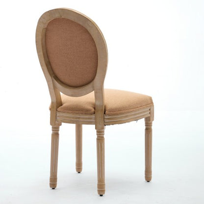 Set of 2 Tan French Solid Wood Antique Painted Linen Dining Chairs, Carved Frame 300 LBS Weight Limit