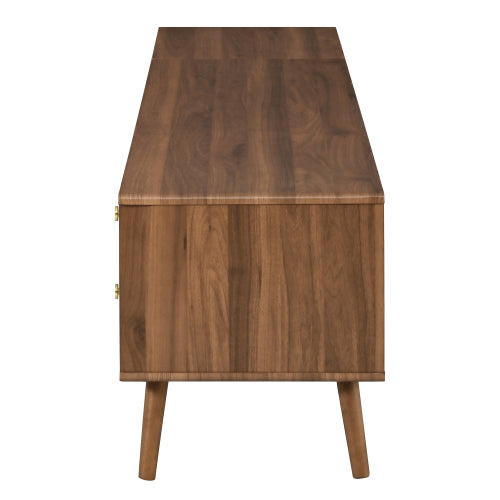 76.7 inch Natural Wood PE Rattan TV Stand Rubber Wood Leg Media Console Fits Up To 85 inch TV
