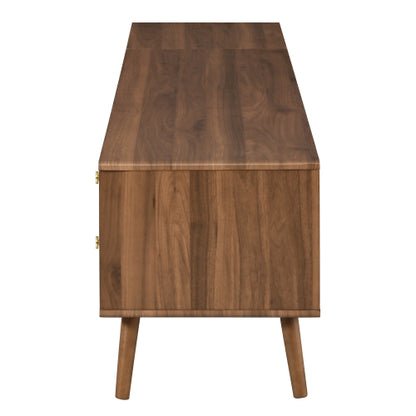 76.7 inch Natural Wood PE Rattan TV Stand Rubber Wood Leg Media Console Fits Up To 85 inch TV