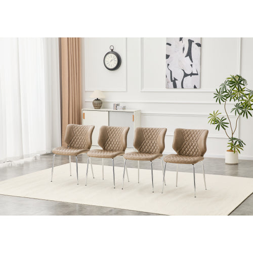 Dining Chairs Set of 4, Khaki PU Leather Upholstered Chairs with Tufted High Back