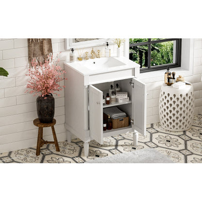 24'' Bathroom Vanity with Top Sink, 2-Tier Modern Bathroom Storage Cabinet, Single Sink Bathroom Vanity, Large Storage Shelves