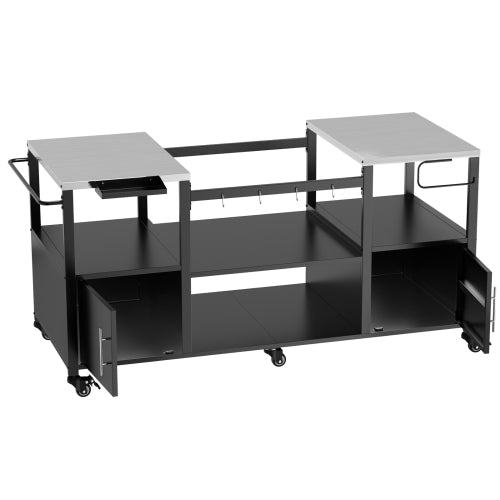 Outdoor Grill Table for Big Green Egg Style BBQ, Metal Grill Cart with Storage Box, Compatible with up to Large Green Egg, Kamado Joe Jr