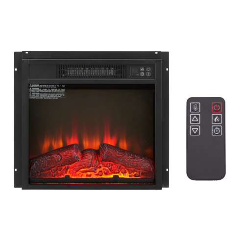 Electric Fireplace Insert 18" 1400W 120V ,Equipped with remote control, ultra thin heater with log set & realistic flame - BLACK