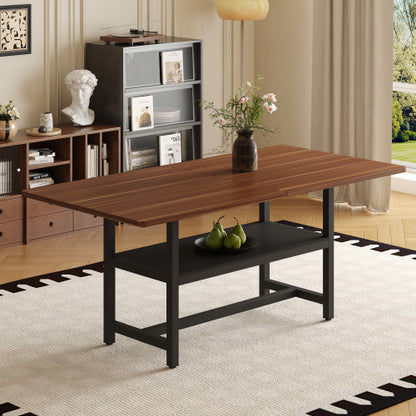 71-Inch Walnut Wood Grain Dining Table with Storage Shelf