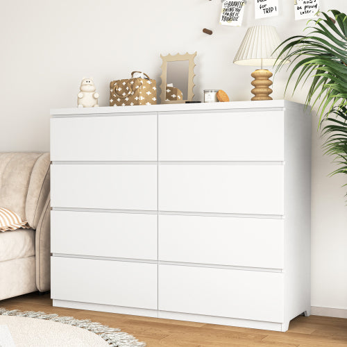 8 Drawers Dresser for Bedroom, Wood Bedroom Dresser Modern Drawer Chest, 8 Chest of Drawer, Tall Dresser for Closet, Dressers Organizer for Living Room, Closet, White