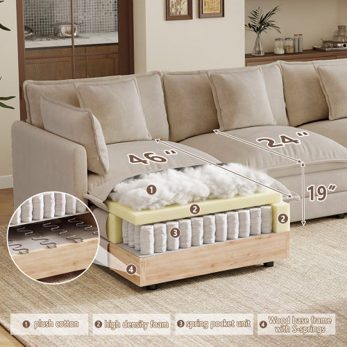 Light-Coffee Chenille Upholstered 2-Seat Deep-Seat Modular Sofa with 4 Pillows for Living-Room Bedroom
