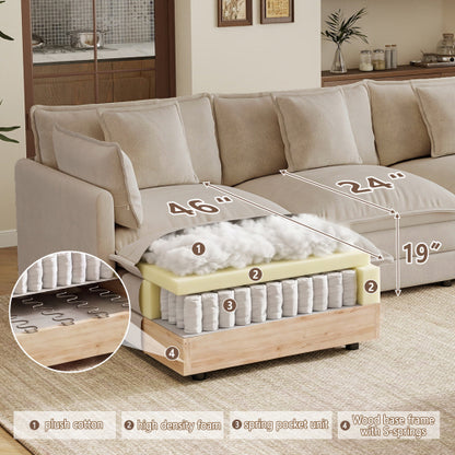 Light-Coffee Chenille Upholstered 2-Seat Deep-Seat Modular Sofa with 4 Pillows for Living-Room Bedroom