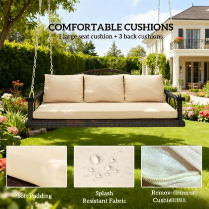 Porch Swing 3 Person Wicker Hanging Outdoor Patio Porch Swing Bench