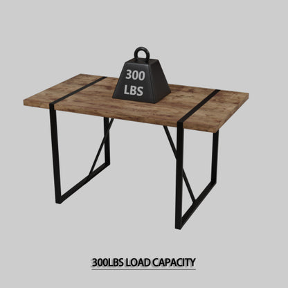 5-Piece Dark Wood & Black Metal Dining Set, Medieval MDF Table with 4 Waterproof Suede Chairs