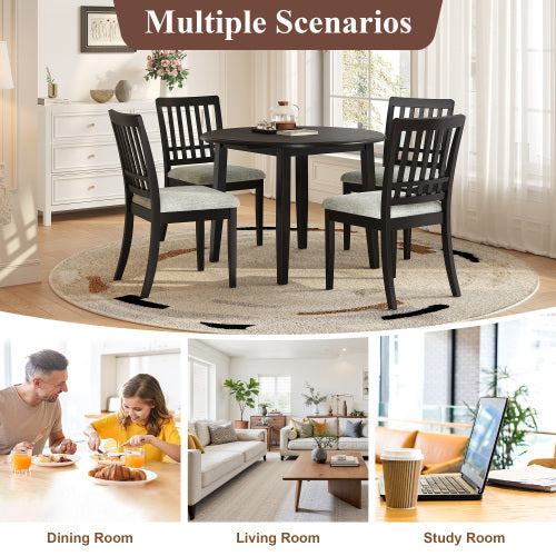 Extendable Round Dining Table for 2-4 People, Folding Wood Dining Table with Adjustable Size, Space-Saving Design for Small Apartments and Dining Areas - BLACK