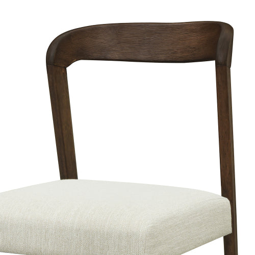 Open Back Rubberwood Dining Chairs with Upholstered Seats, Set of 2, Beige/Walnut