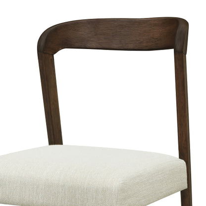 Open Back Rubberwood Dining Chairs with Upholstered Seats, Set of 2, Beige/Walnut