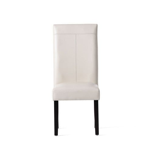 T-Stitch PU Leather Dining Chairs with Tapered Legs, Set of 2, Ivory