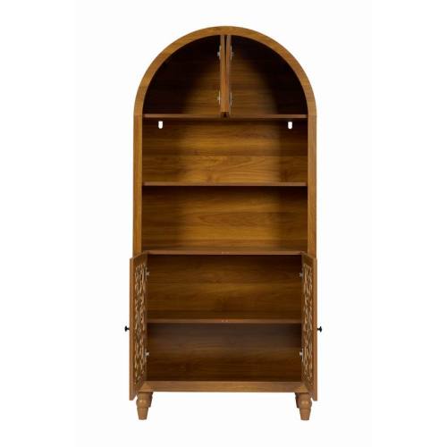 66 Inch Vintage Arched Hand-Carved Wood Open&Closed Storage Cabinet