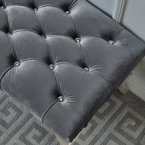 Decor Tufted Fabric Upholstered Bench Nailhead Trim , Gray